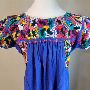 Crochet Maxi Dress SAACHI Vibes Short Sleeve Blue Multicolored